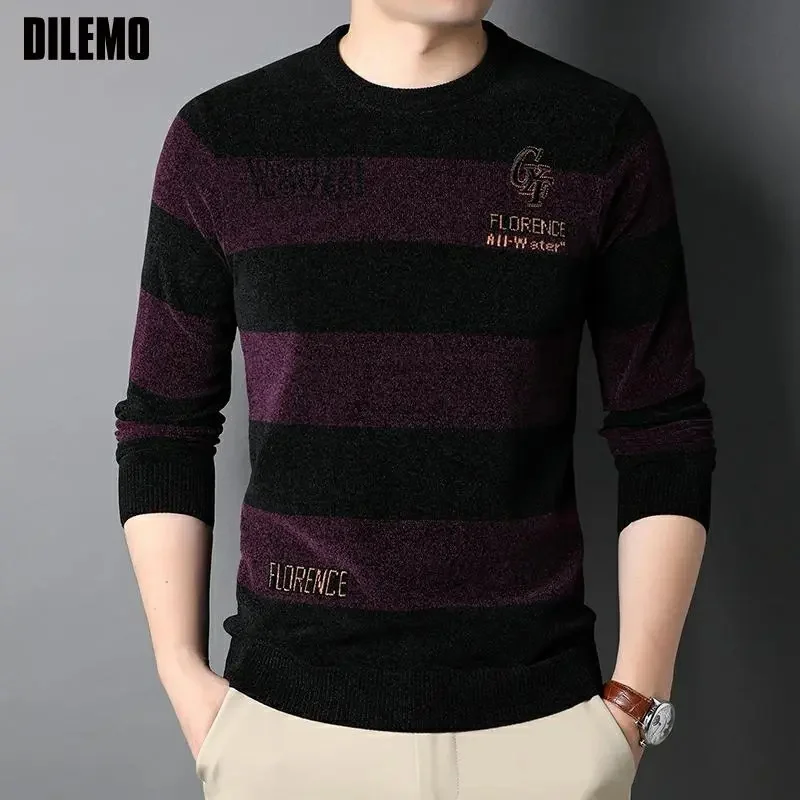 

Knit Crew over Men Top Quality Thick Warm New Autum Fashion Brand Sid Striped Sweater Winter Casual Mens Clothes
