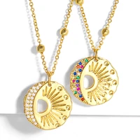 creative colorful zircon sun moon pendant necklace for women multicolor round crescent charm gold plated trendy jewelry gifts