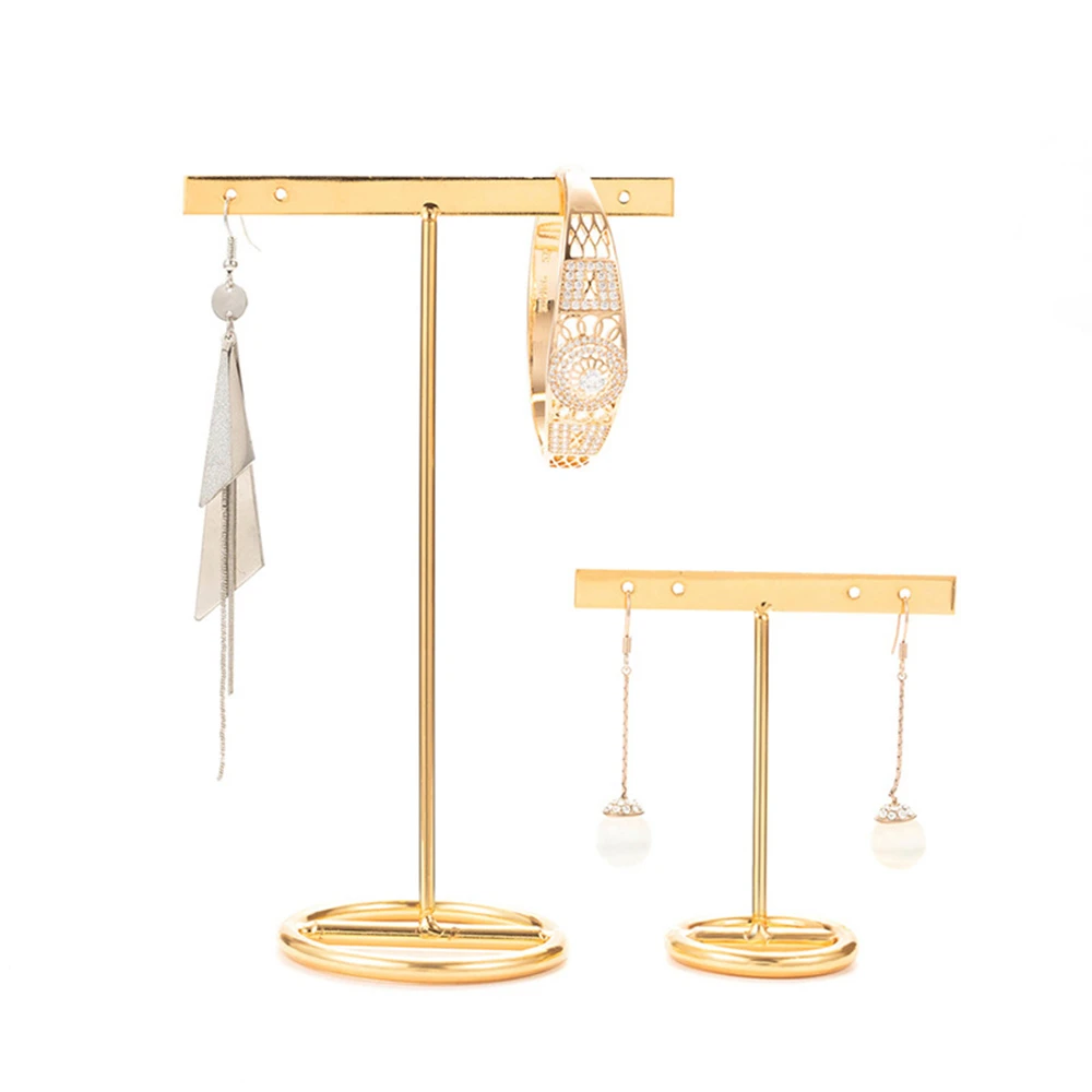 

2 Pcs Golden Metal T Shaped Earring Organizer Jewelry Holder Stand Ear Stud Display Rack Rustic Tray for Bracelet Necklace Ring