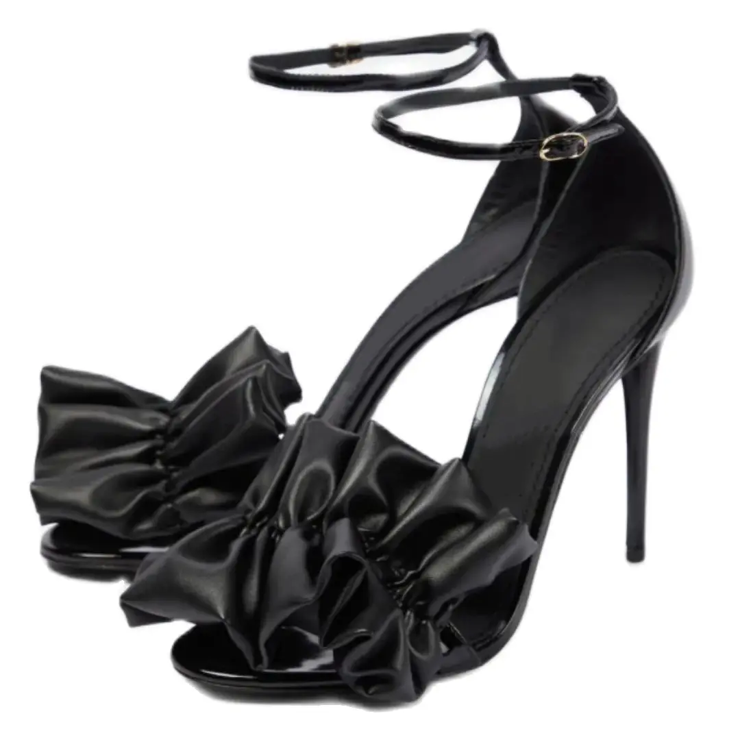 Сандалии женские плиссированные с открытым носком босоножки ремешком и пряжкой