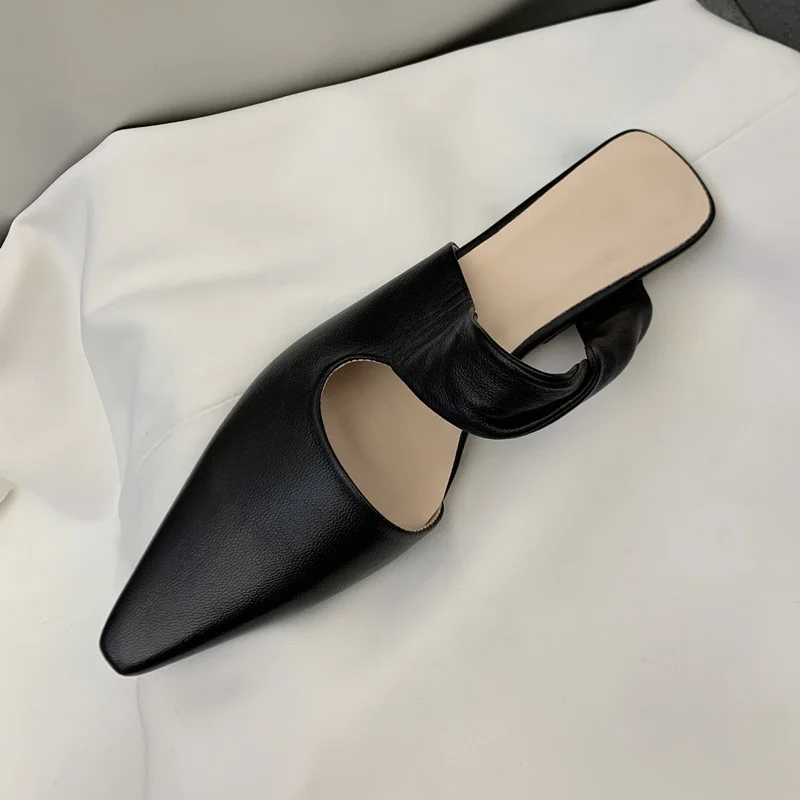 

Elegant Shoes Woman Square Toe Med Heels Full Grain Leather Slip On Spring Autumn Party Pumps Special Design