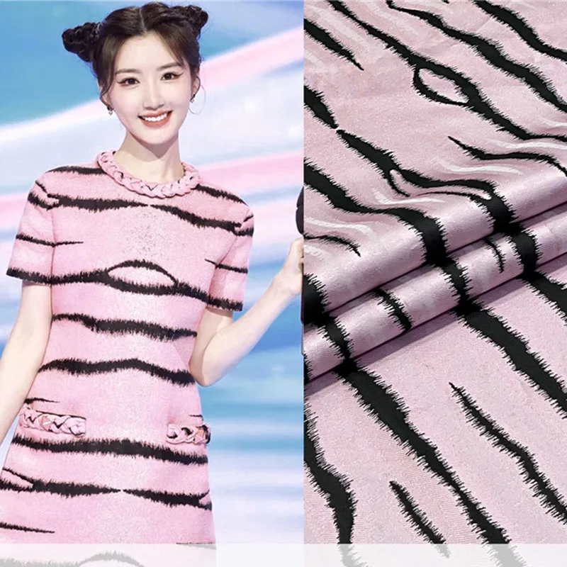 

Three-dimensional Tiger Pattern Jacquard Dress Trench Coat Brocade Striped Fabric Sewing Satin Material By The Meter Embroidery