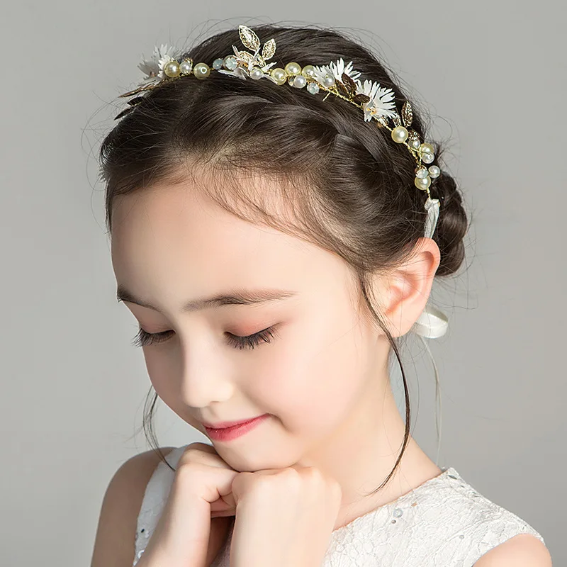 

Wedding Flower Girl Crystal Crowns for Kids Child Girls Pearls Tiaras Diadems Wedding Garland Hair Accessories Bridal Jewelry