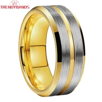 8mm gold tungsten carbide engagement ring for men women wedding band fashion jewelry beveled edges brushed finish comfort fit