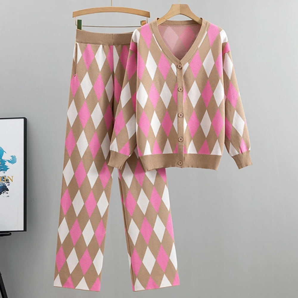 

2 Piece Women Set Dashiki African Winter Spring Warm New Arrival Knitting V-Neck Sweater Long Sleeve Top And Long Pants Sets