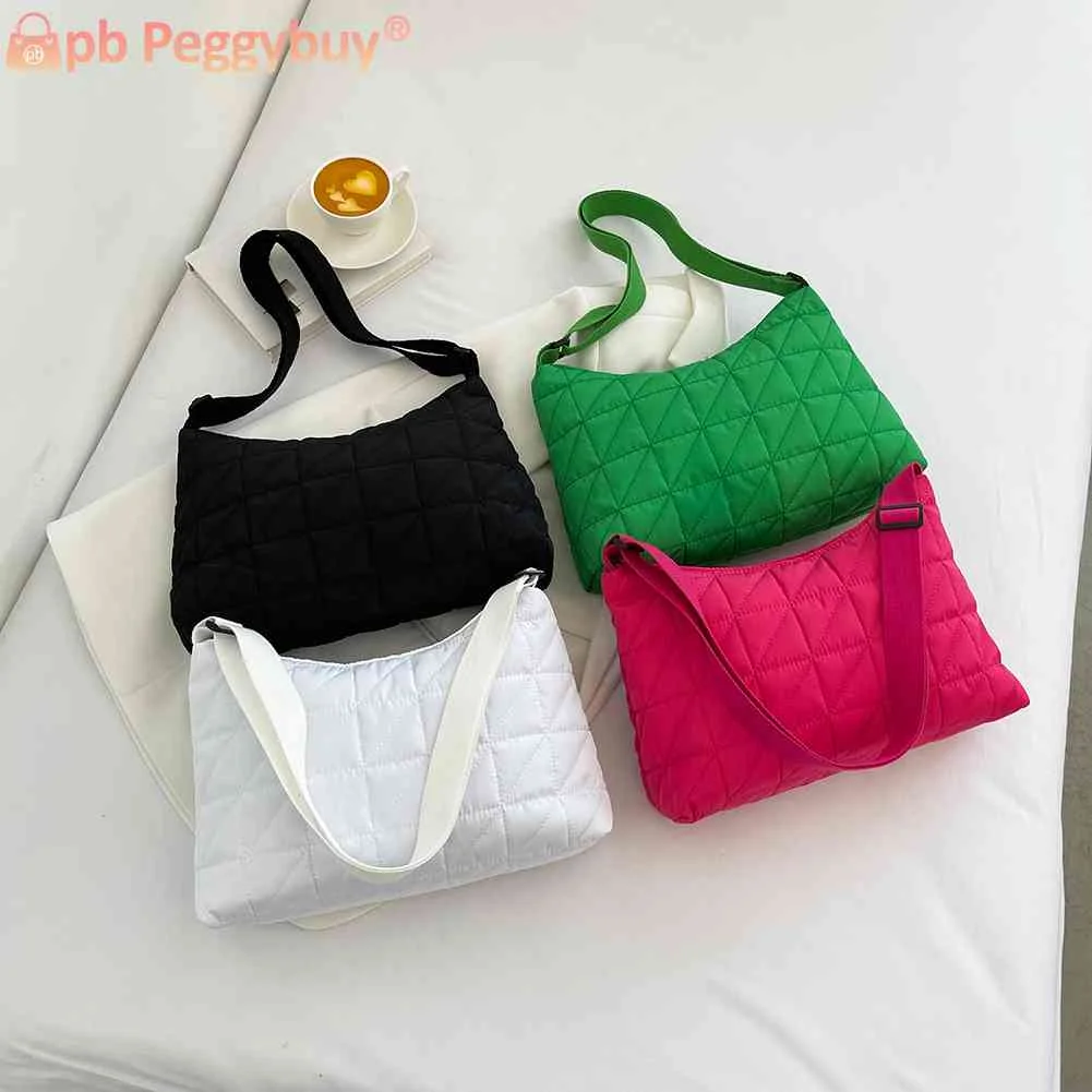 

Стеганые женские сумки-мессенджеры, модная зимняя женская сумка через плечо, мягкая хлопковая нейлоновая универсальная однотонная сумка д...