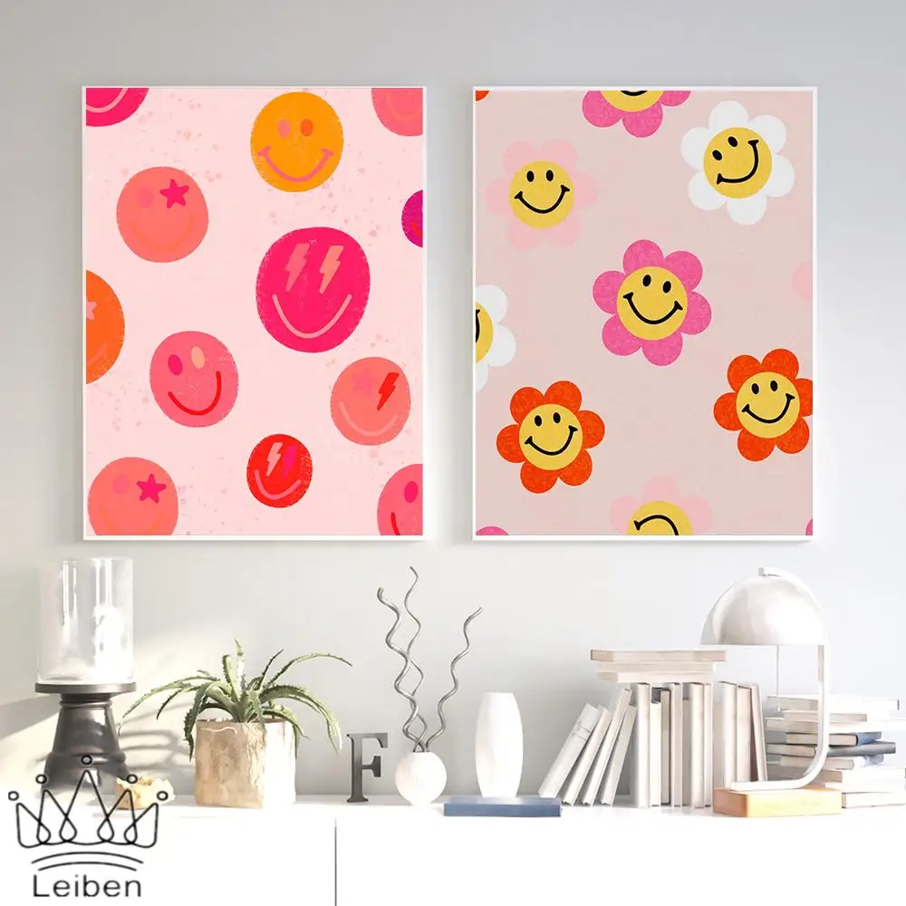 Розовый цветок смайлик фотоэлемент скандинавский феминизм стена Современное