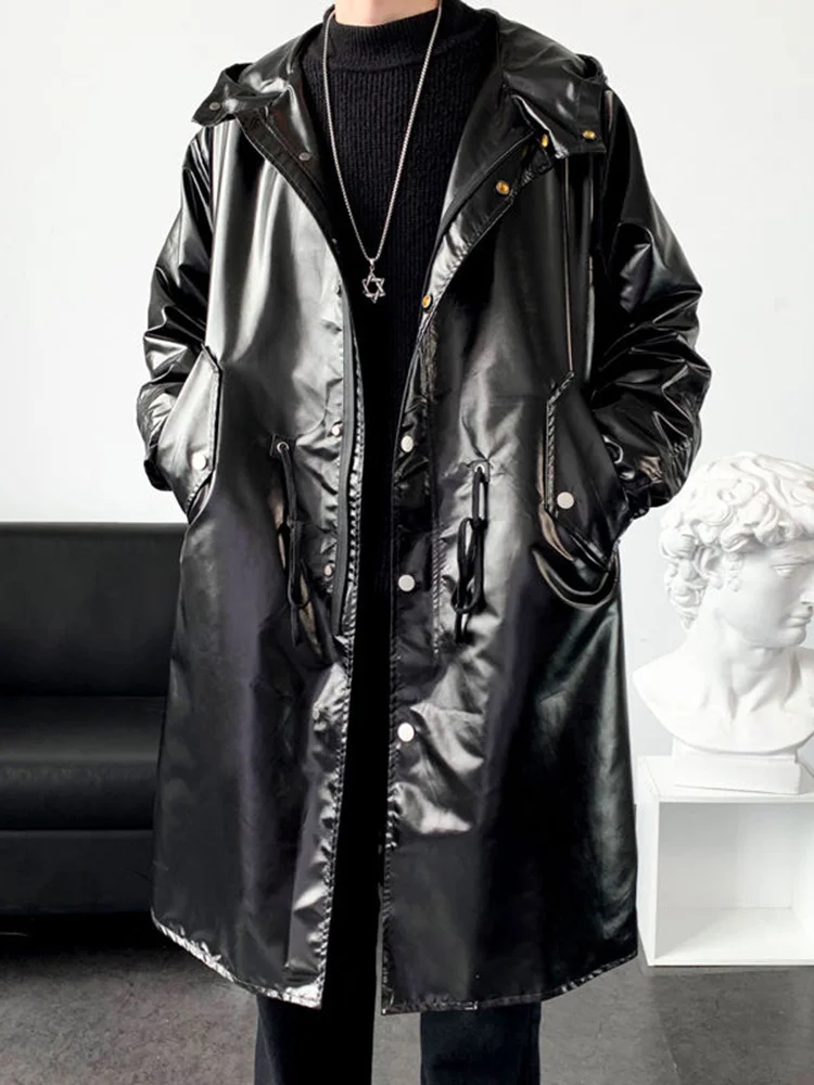 

Coat Autumn Windbreaker Men's Medium Bright 2023 New Fashion Single Breasted With Hat Long Sleeve Male Tops 2A5625