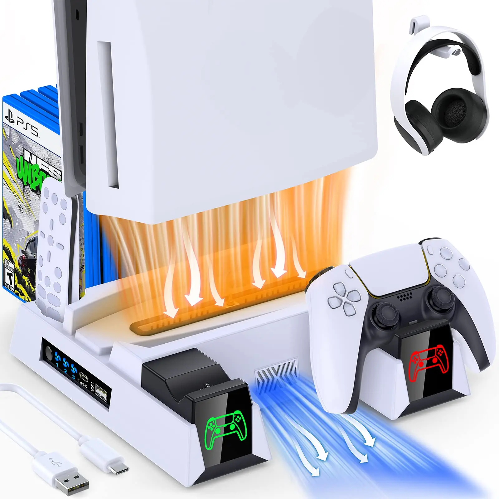 

Cooling Base For PS5,PS5 Radiator Vertical Stand Cooling Station with Controller Charging Station for SONY Playstation 5 Console