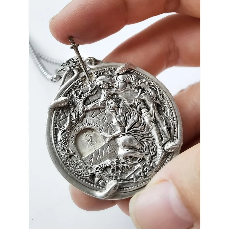 Movable Mechanism 1921 Holy Grail Wandering Coin Knight Sword Drawing Organ Coin Antique Silver Plated Copper Coin Retro