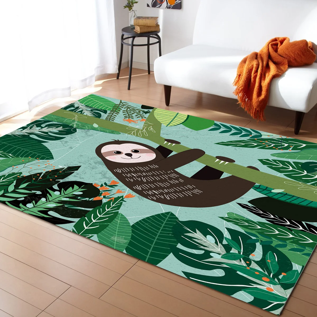 Sloth Leaf Trunk Animal Paw Flower Plant Carpets for Bedroom Modern Area Rugs for Living Room Home Hotel Decor Printed Large Mat
