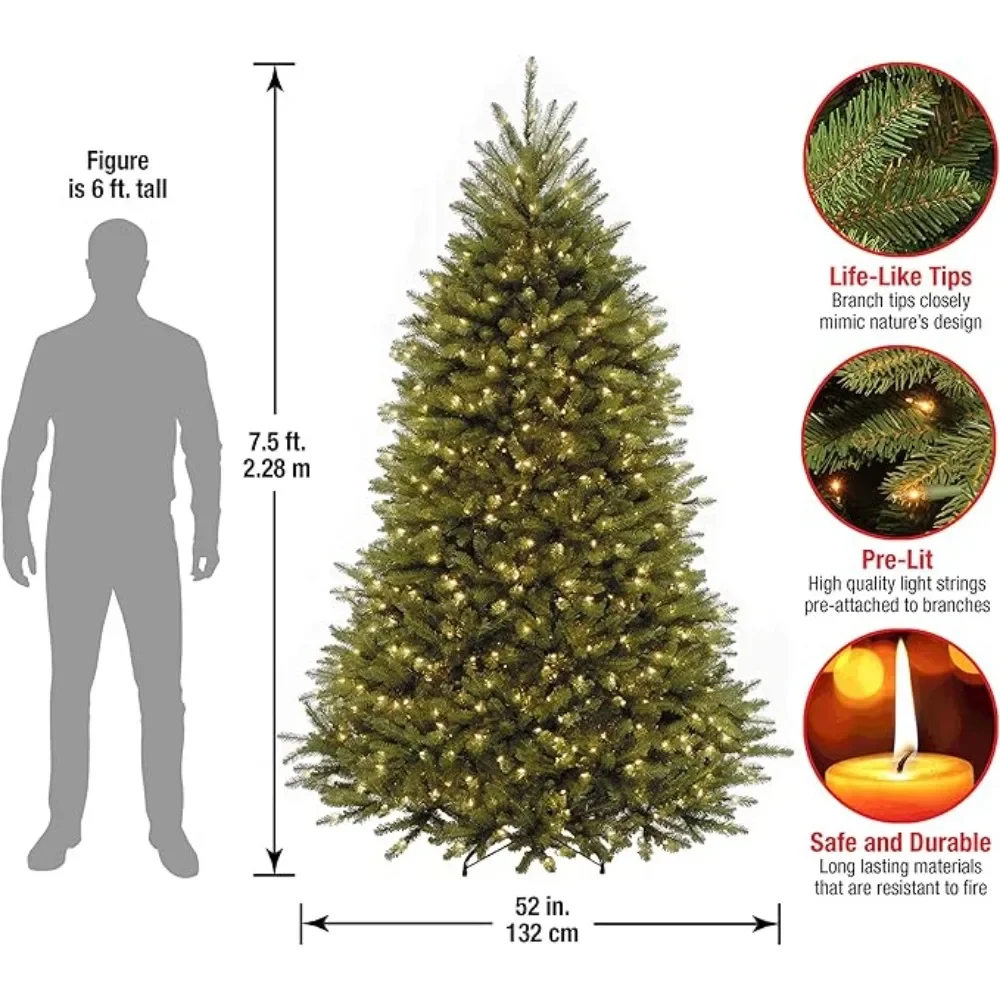 Предварительно подсвеченная искусственная Рождественская елка зеленая Dunhill Fir