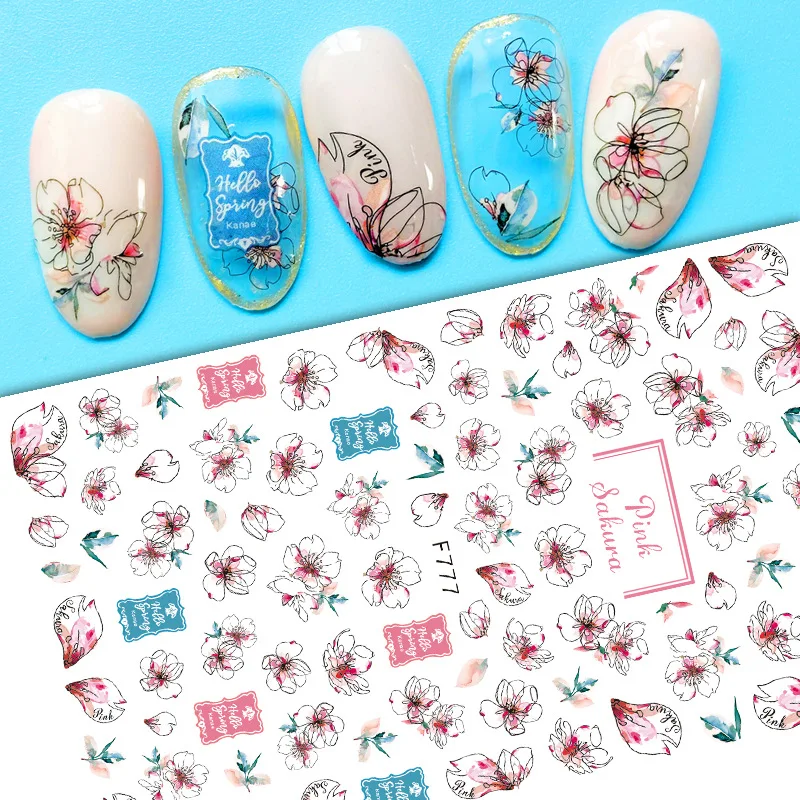 Tie-Dye Flower Nail Sticker DIY Simple Maple Leaf Retro Flower Decal Nail Art Decoration Nail Art Slider Winter Snowman Stickers images - 6