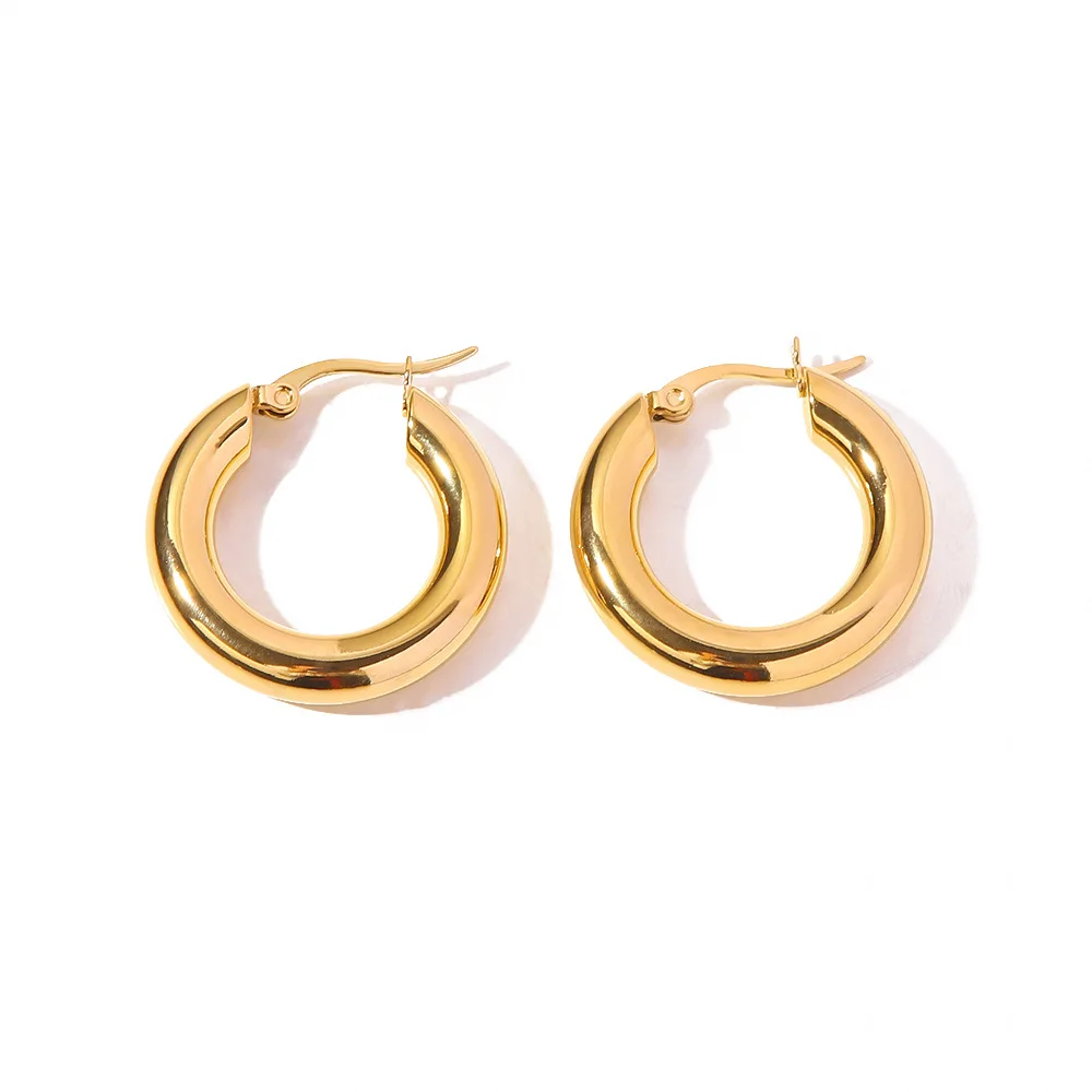 Stainless Steel PVD 18K Gold Plated Tarnish Simply Shiny  Hoop Earrings For Woman Jewelry Wholesale 2023 Trendy