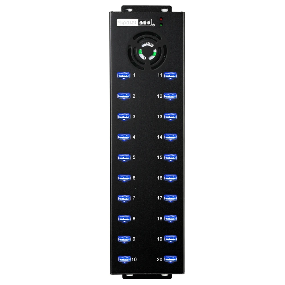 Фото Sipolar a805p 20-портовый промышленный USB-концентратор-сплиттер с каждаемым портом 1 А для зарядки и синхронизации данных для биткойн-майнер, планшетов со мобильных телефонов №1