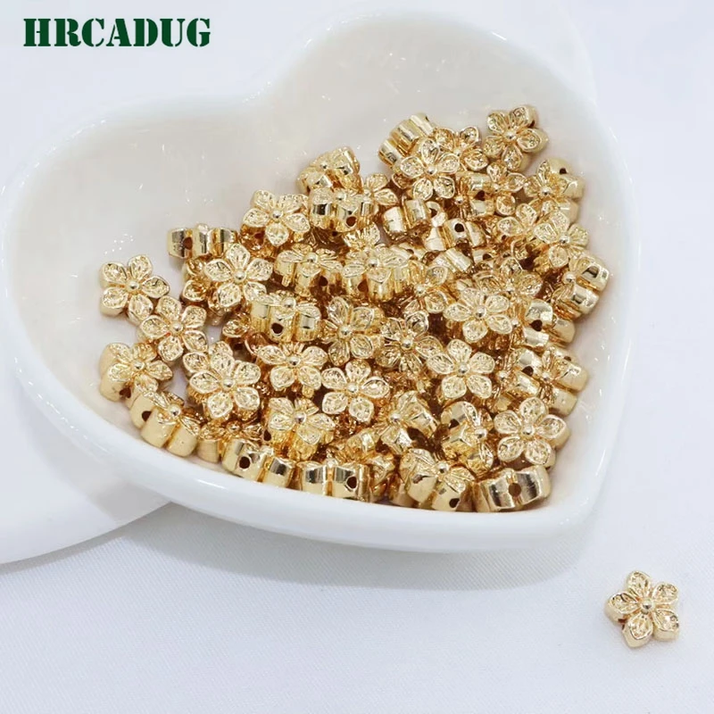 Fashion Flower Beads 18K Gold Plated Metal Spacer Copper Beads For Diy Bracelet Necklace Jewelry Making Supplies Separating Bead