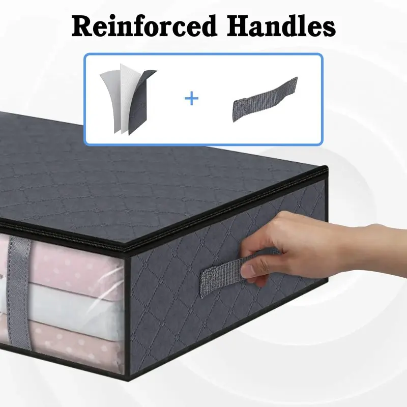 Underbed Clothes Storage Bags, 4 Pack 45L Underbed Storage Bag with Reinforced Handles, Large Capacity Breathable Non-woven Unde