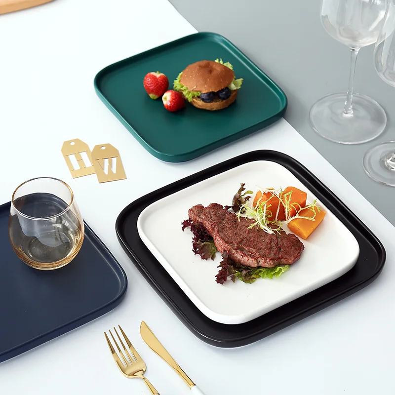 

European Solid Color Square Steak Plate Western Plate Pizza Pasta Dish Hotel Restaurant Tableware Salad Dish Kitchen Utensils