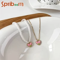2022 heart pendant necklace pink tulip flower pearl necklaces for women girls aesthetic jewelry romantic summer neck accessories