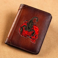 high quality genuine leather men wallets cool scorpion skull design printing short card holder purse luxury brand male wallet