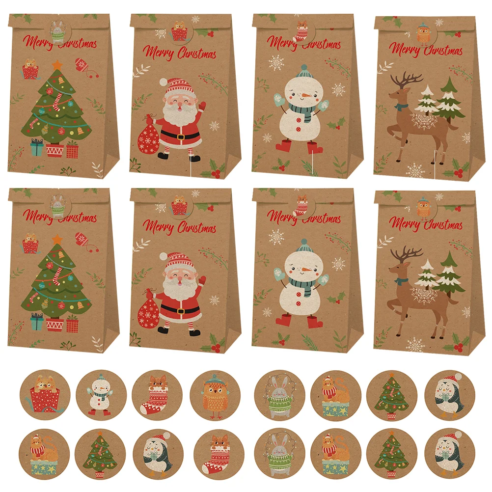 

1 Set Kraft Paper Candy Bags Food Packing Pouches for Christmas (Assorted Color)