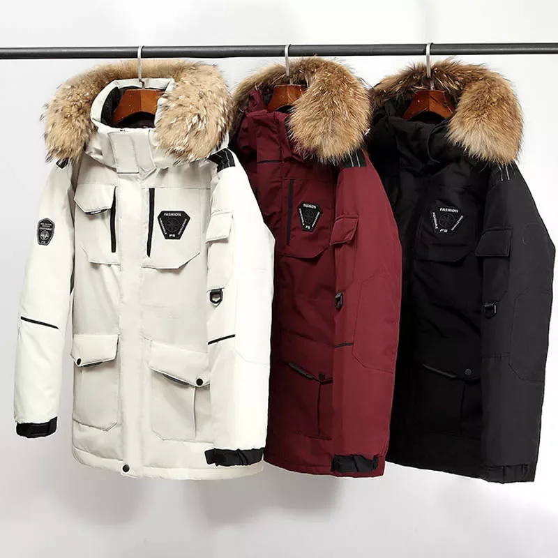 New2022 Men's Down Jackets Big Real Fur Collar Warm Parka -30 degrees Men Casual 90% White Duck Down Coats Winter Snow Overc