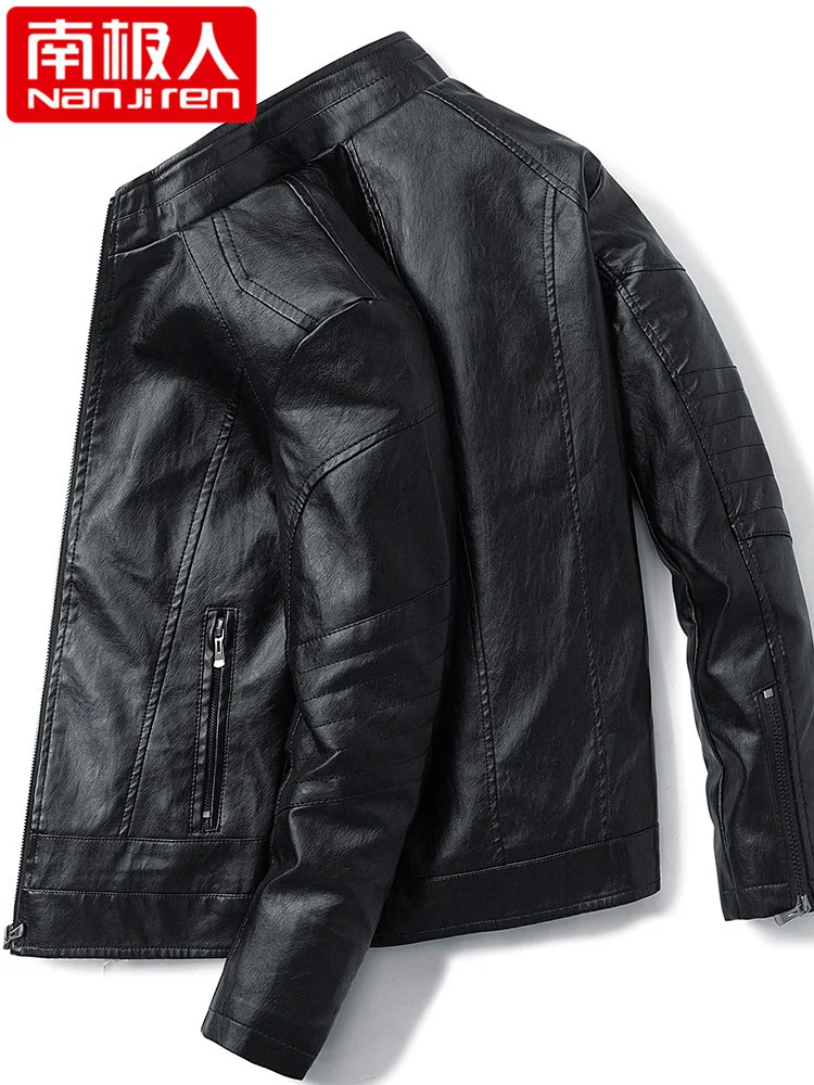 

Men's Spring Coat New Hsome Motorcycle St Collar Simulation Leather Jacket Autumn and Winter Fleece