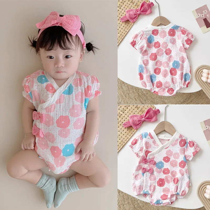 

Infant Korean Onesie Baby Summer Floral Triangle Jumpsuit Children's Jumpsuit Newborn Clothes