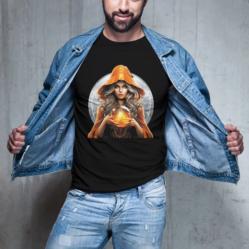 Термонаклейка DTF с изображением таинственной ведьмы и хрустального шара