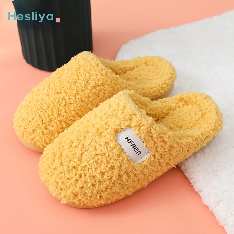 

Autumn Winter Warm Slippers Women Men Wool Fleeler Slippers Soft Bottom Home Shoes Thick Slides Indoor Non-slip Slide Flat Shoes