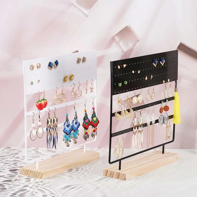 Metal 144-hole Jewelry Rack Table Top Earrings Ring Rack Necklace Jewelry Removable Wooden Display Storage Rack Jewelry Display