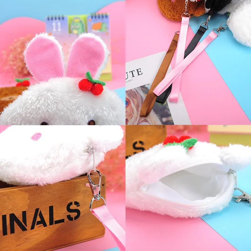 

Soft Plush Women Coin Purse Panda Rabbit ID Card Holder USB Cable Earphone Bag Mini Cute Zipper Change Wallet Car Key Case