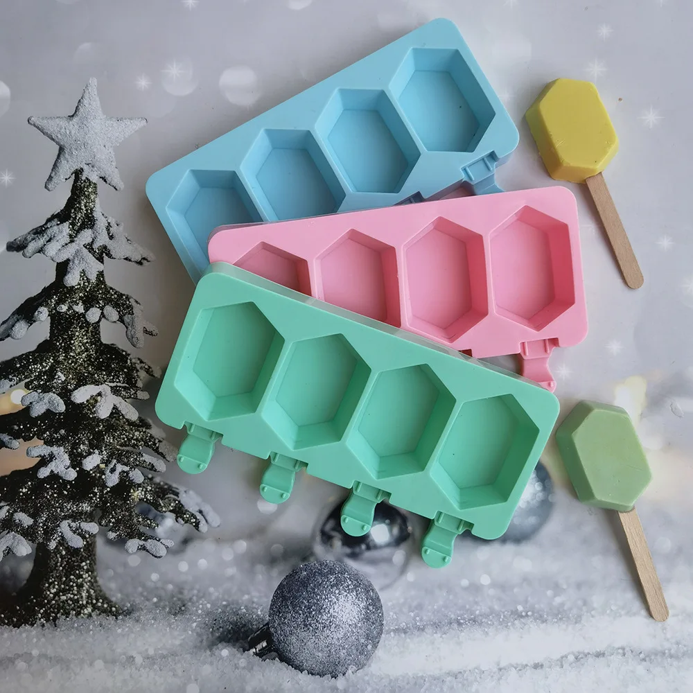 

Silicone 4 Cavity Ice Cream Mould DIY 6-Segment Colored Ice Cube Chocolate Baking Mold Popsicle Maker Home Kitchen Accessories