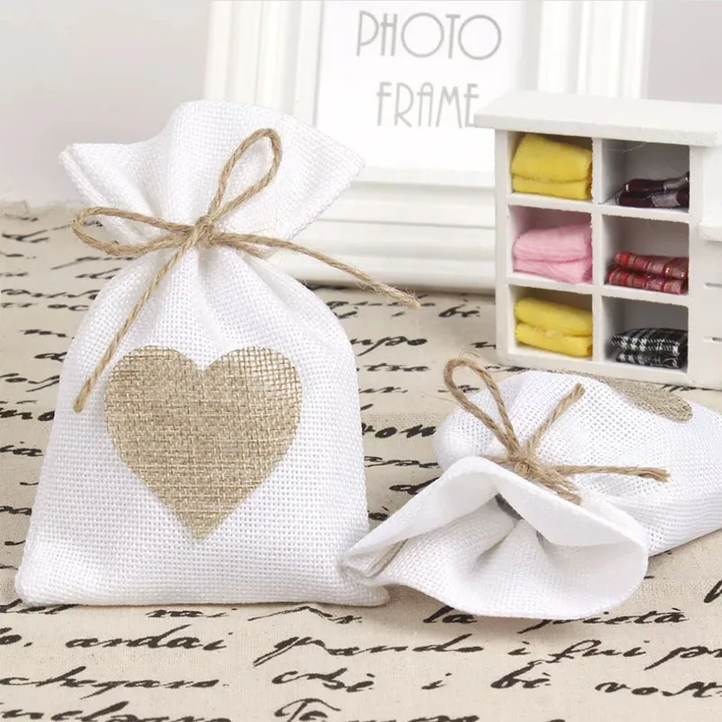 

Heart Flax Gift Bags 8x11cm 9x12cm 10x15cm 13x17cm pack 50 Wedding Birthday Party Candy Sack Jewelry Jute Pouches
