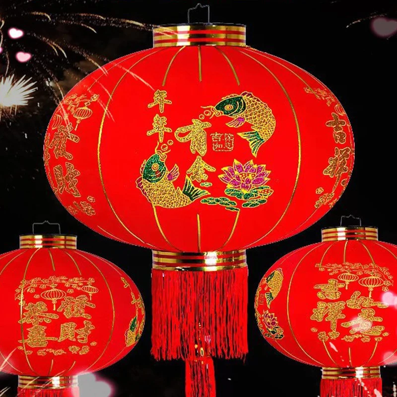 

Flocking Cloth Red Lantern Chinese New Year Door Hanging Lanterns Spring Festival Street Pendants Chinese Traditional Home Decor