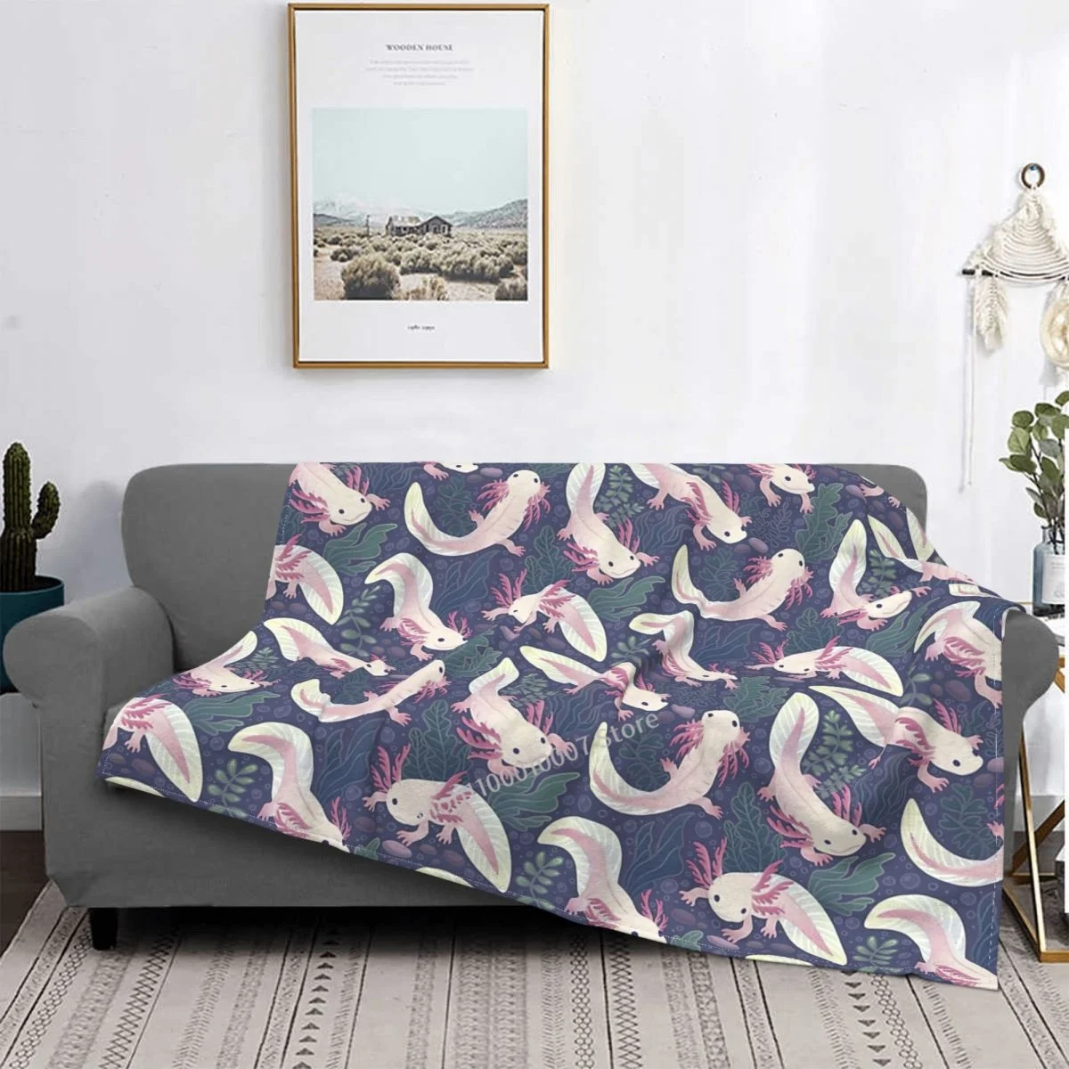 Axolotls Blanket Print On Demand Decorative Sherpa Blankets For Sofa Bed Gift Throw Blanket 3D printed sofa bedroom decorative