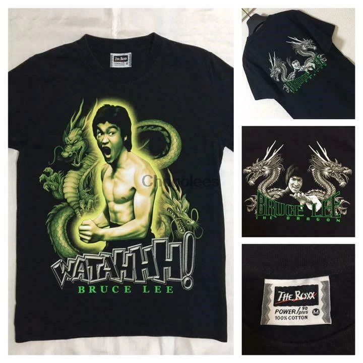 Мужская Винтажная футболка в стиле 90-х Roxx Брюс Ли дракон черная размер M 100% хлопок