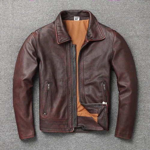 

Genuine Leather Jacket Men Vintage 100% Cowhide Leather Coat Fall Men's Leather Casual Motorcycle Jacket Chaquetas Hombre
