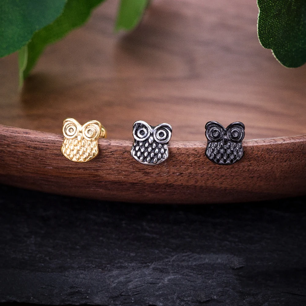 

1Pair Vintage Owl Stud Earrings for Women Men Fashion Anti Allergic Piercing Titanium Steel Ear Studs Screw Punk Rock Jewelry