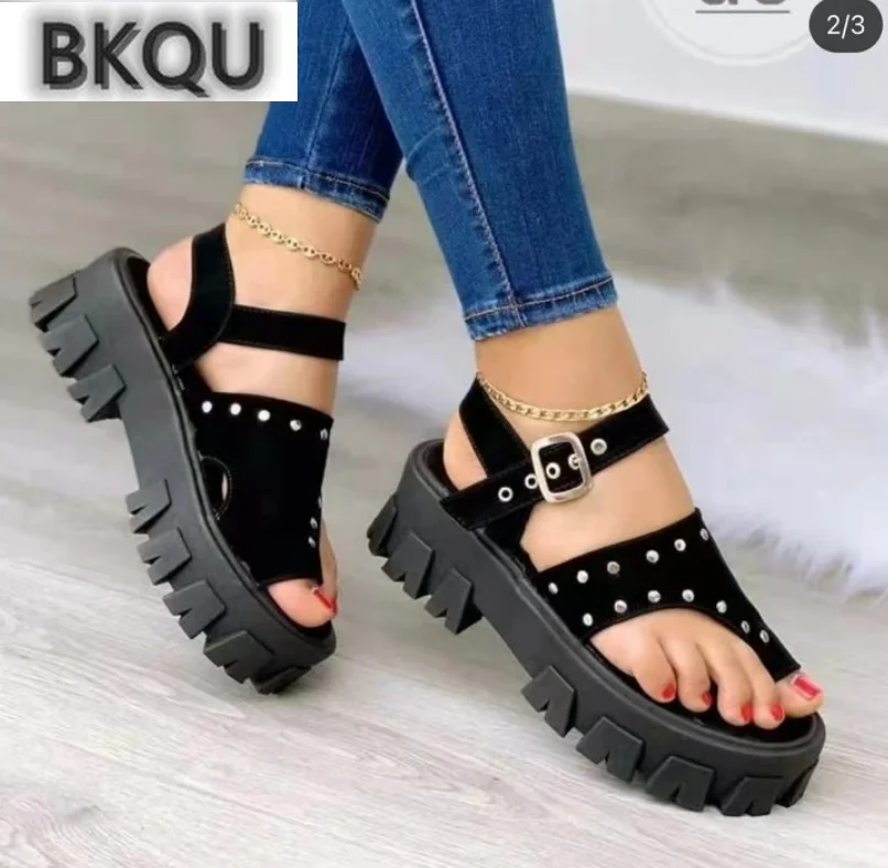 

2022 Summer New Ladies Thick Sole Summer Sandals Belt Buckles Thick Sole Slingback Comfortable Street Plus Size 43