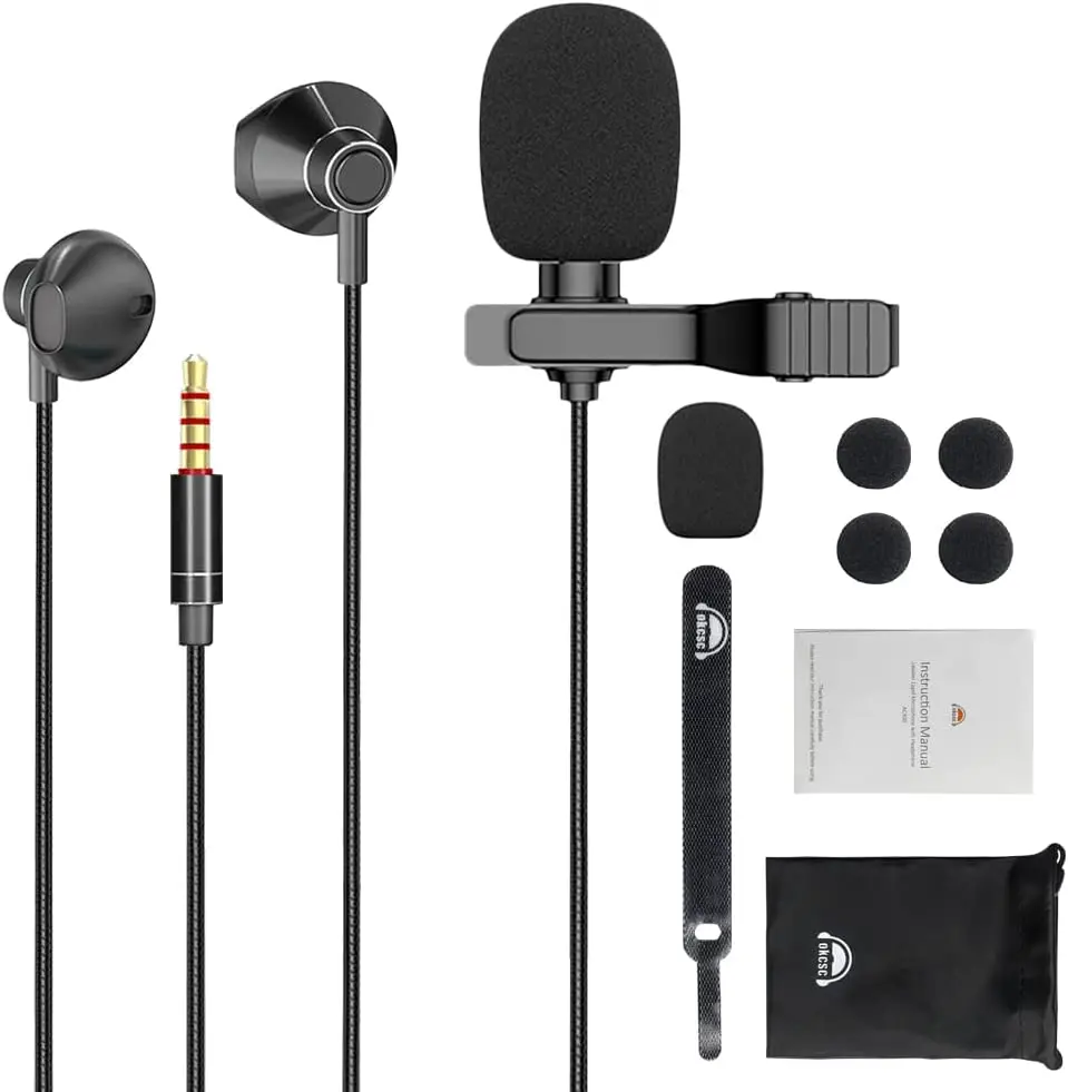 

OKCSC AC300 Lavalier Microphone Earphones Mini Mic for YouTube,Video Recording,Video Conference,Vlog Lapel Clip-on Mic Earphones