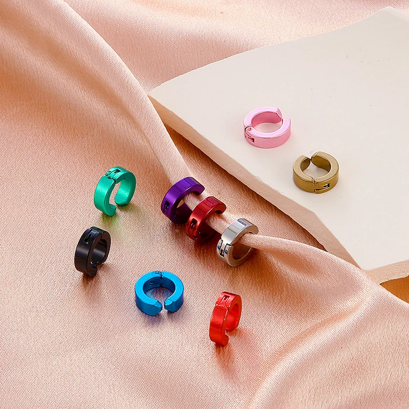 

Punk Titanium Steel Clip-on Fake Earrings for Women Colors Non-Piercing Ear Clips Earring Men No Pierced Earcuff Fashion Jewelry
