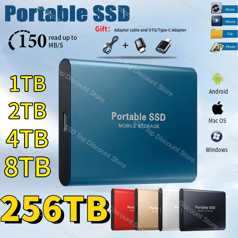 

High Speed 1TB 2tb Portable SSD USB3.1 Solid State Drive 8TB 16TB External Hard Disk SSD TYPE-C Mobile SSD For PC/Mac/Phones/Ps5