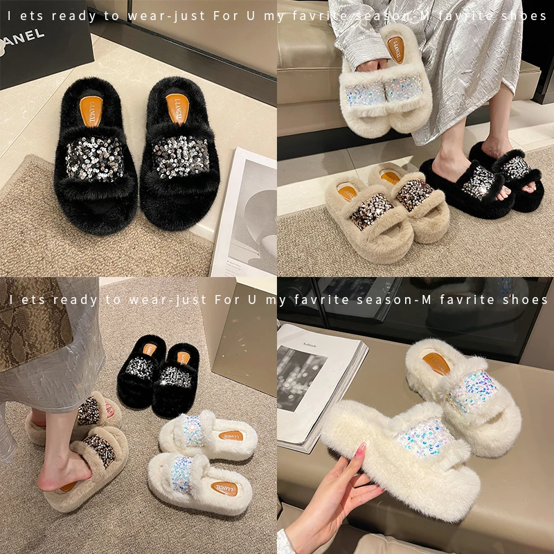 Женские зимние шлепанцы на платформе из искусственного меха