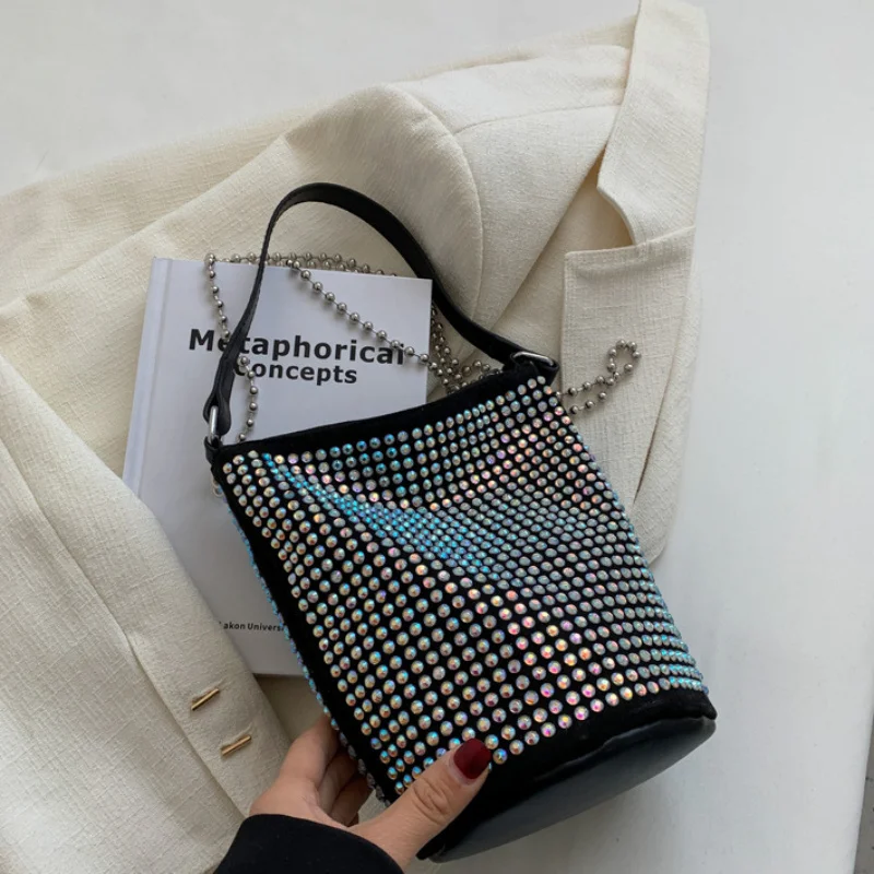 

Роскошная дамская сумочка-корзина со стразами, дизайнерская брендовая дамская сумочка, женская сумка через плечо со стразами, вечерняя Праздничная сумка-мешок, кошелек, 2023