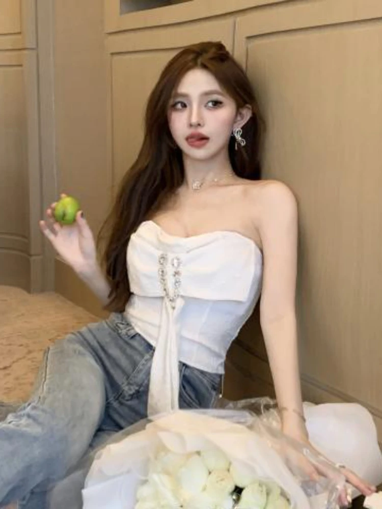 Кроп-топ женский с открытой спиной пикантная модная майка на бретельках туника в