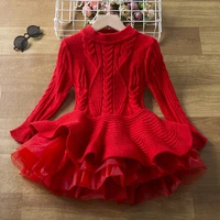 winter girls knit sweater dress red christmas party dresses 3 8 yrs long sleeve warm kids clothes 2023 children new year costume