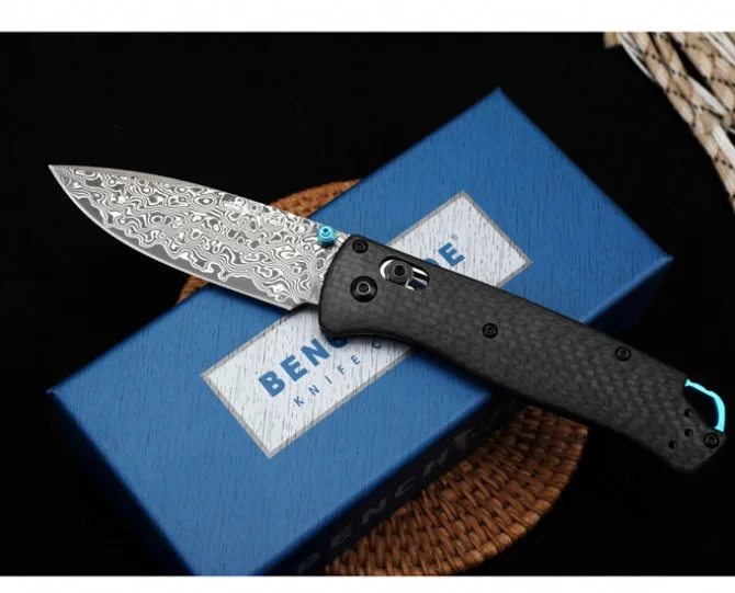

Outdoor Benchmade 535 Bugout Folding Knife Damascus Blade Carbon Fiber Handle Camping Tactical Survival Safety Pocket Knives
