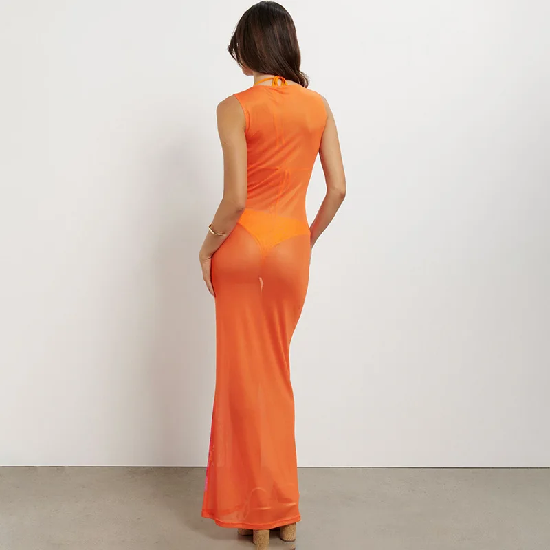 Abrini Женское сексуальное платье макси из полиэстера