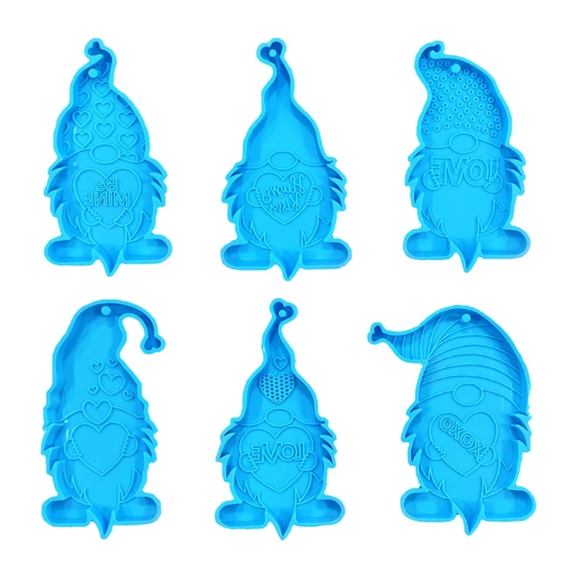 

41QC 1/6Pieces Gnome Keychain Silicone Resin Mold with Hole Epoxy Resin Craft Xmas